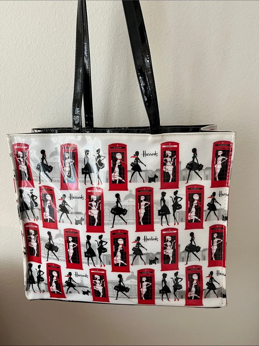 Harrods Red and Black London Phone Booth Pattern Tote - Picture 11 of 13